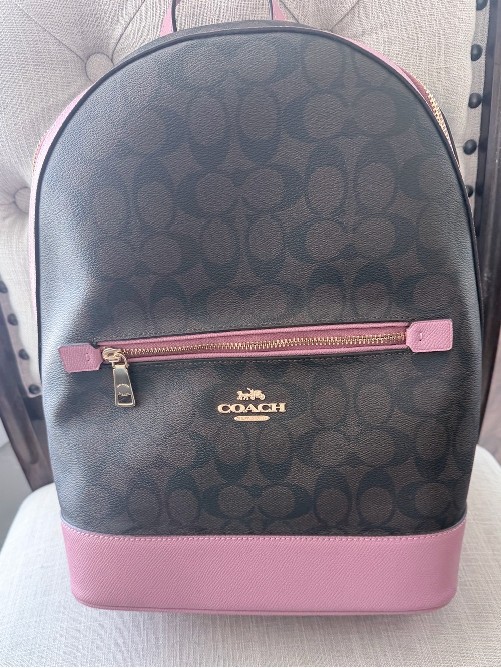 NWOT Coach Signature Canvas Backpack with Pink Trim